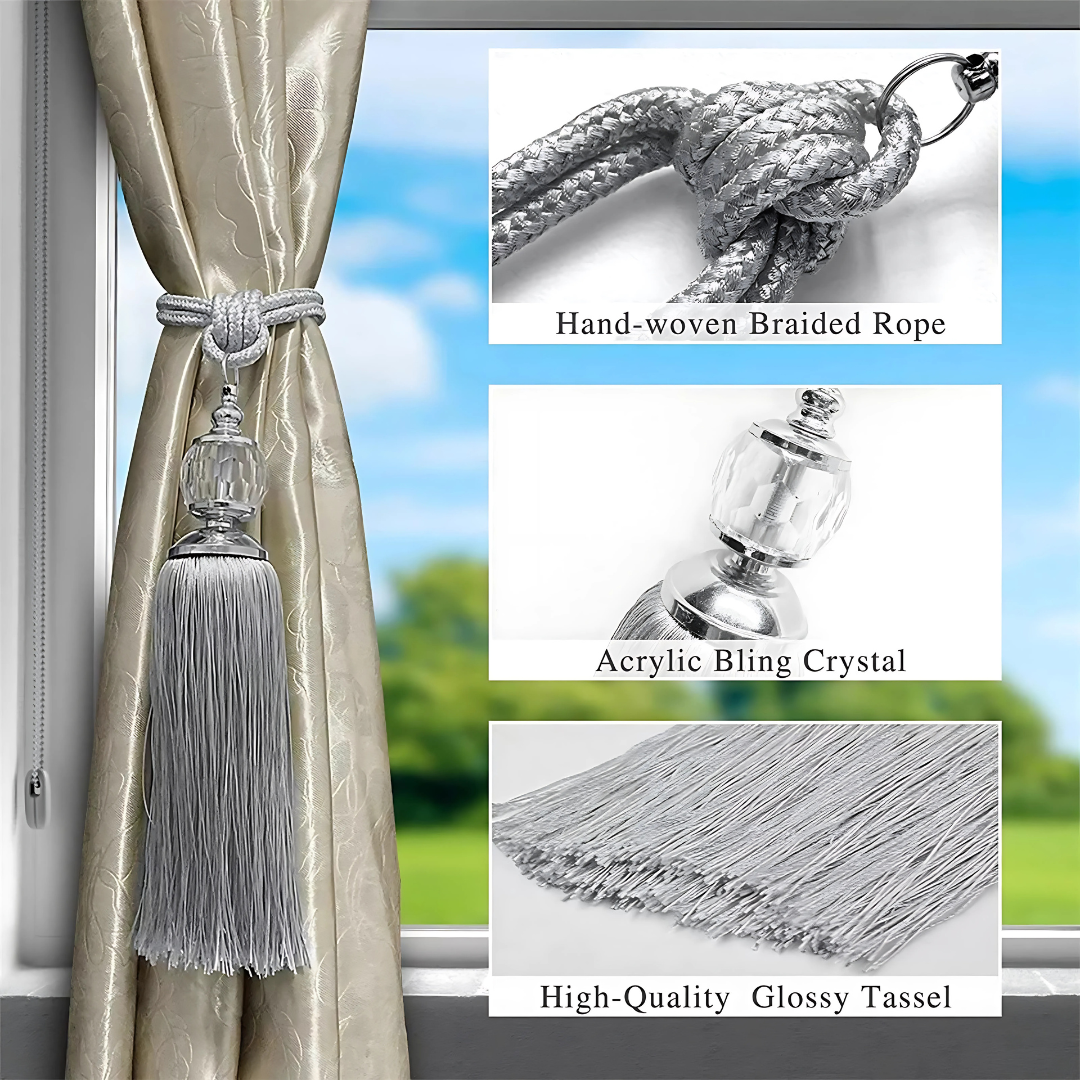 Pearl & Tassel Luxe - Rope Tie Backs Tassel Tiebacks Crystal Pearl (Pair)